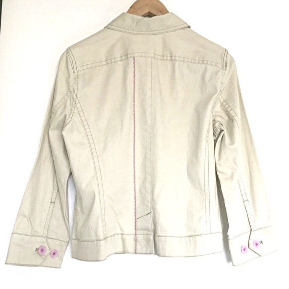 Sigrid Olsen Cotton Jacket Ivory W/ Pink accents Size 6 Spring Jacket Tan Jacket - Picture 5 of 8